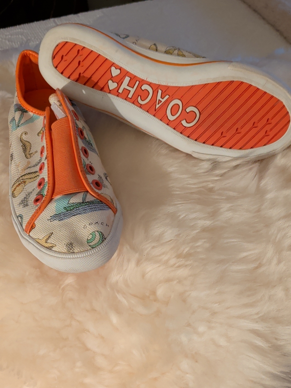 Coach Orange Accent Seaside Print Slip-On Sneakers